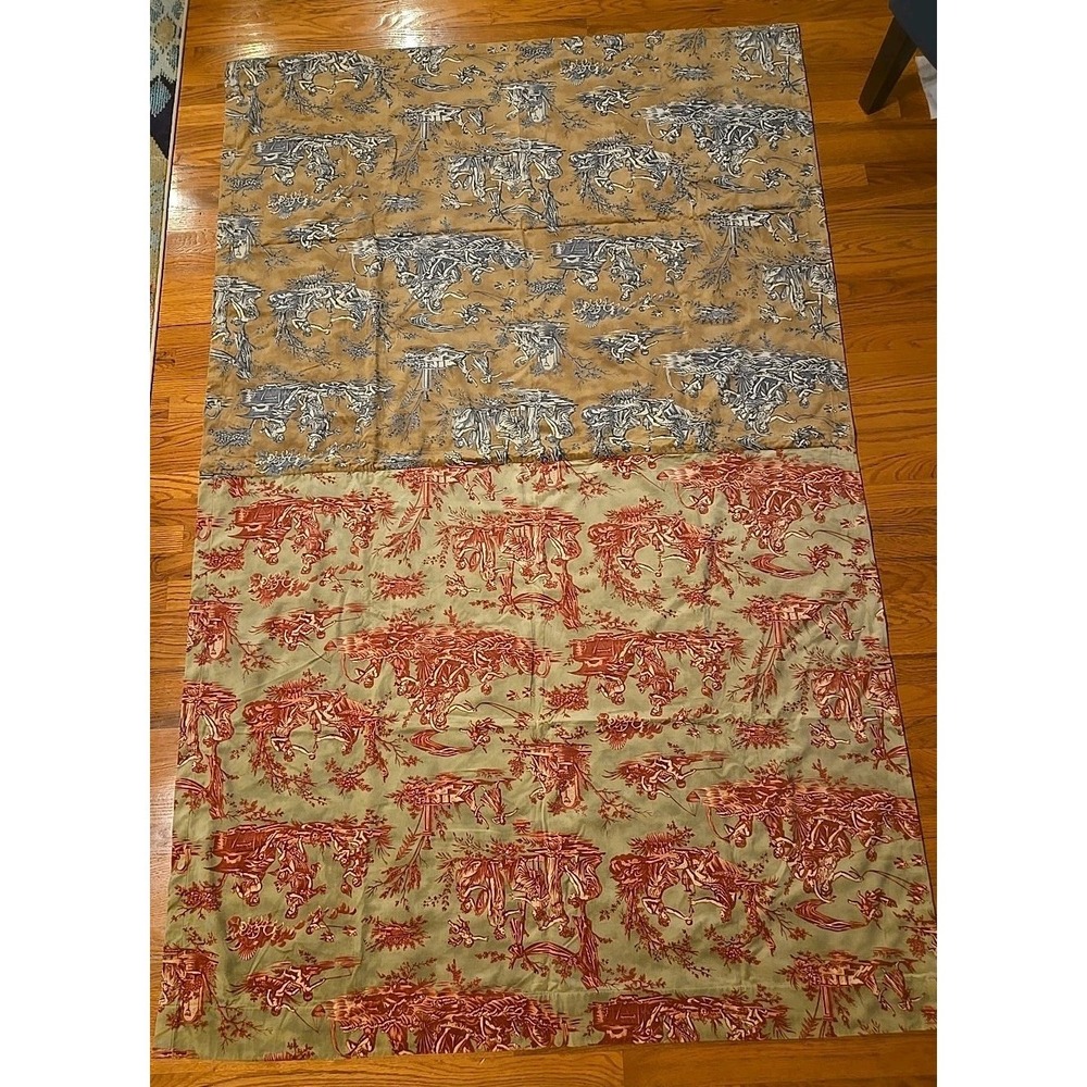 Vintage Toile de Jouy Fabric Panel – French Country Pastoral Scene – Red &‎ Blue